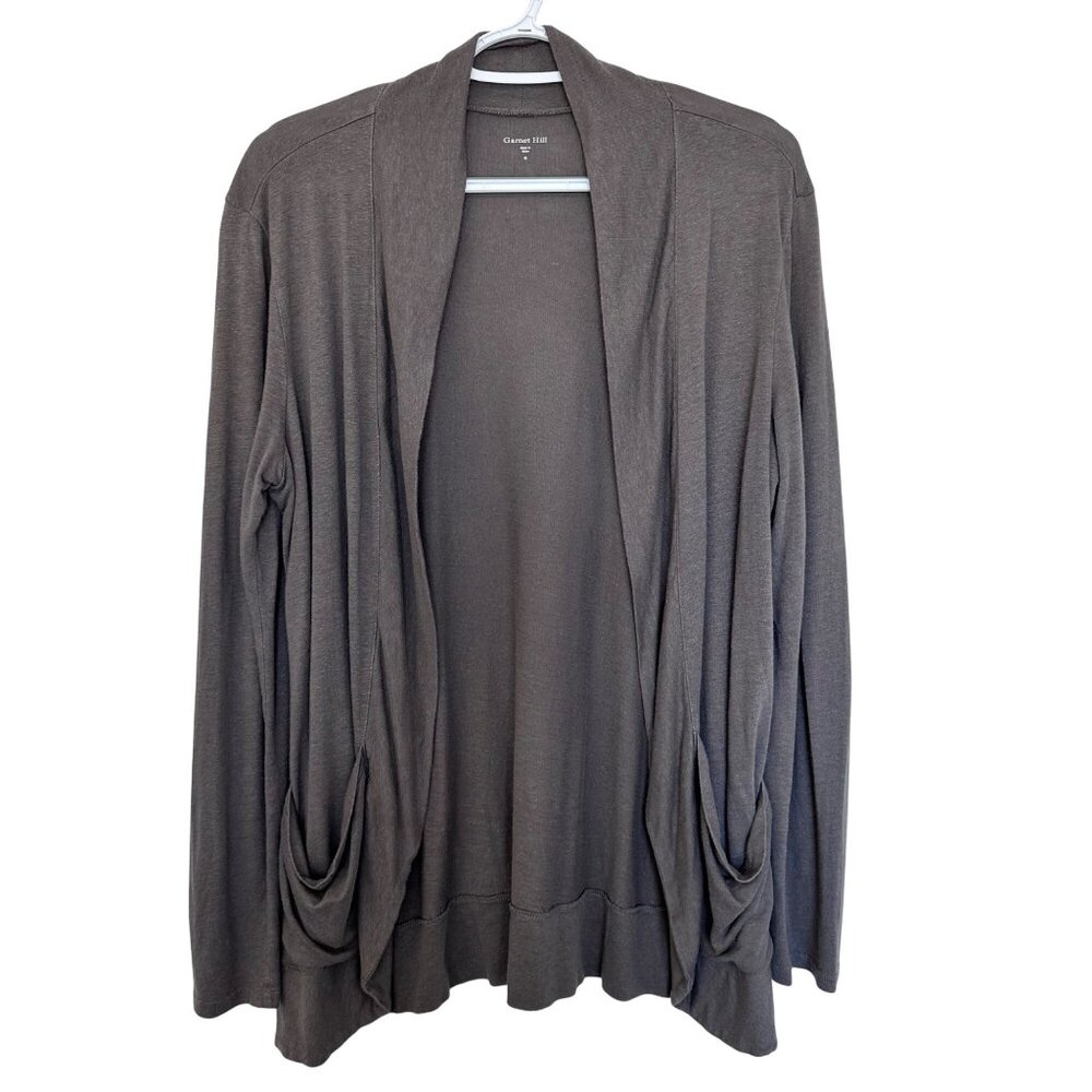 Garnet Hill Linen Modal Pocket Detail Open Cardigan Size M Gray Lightweight